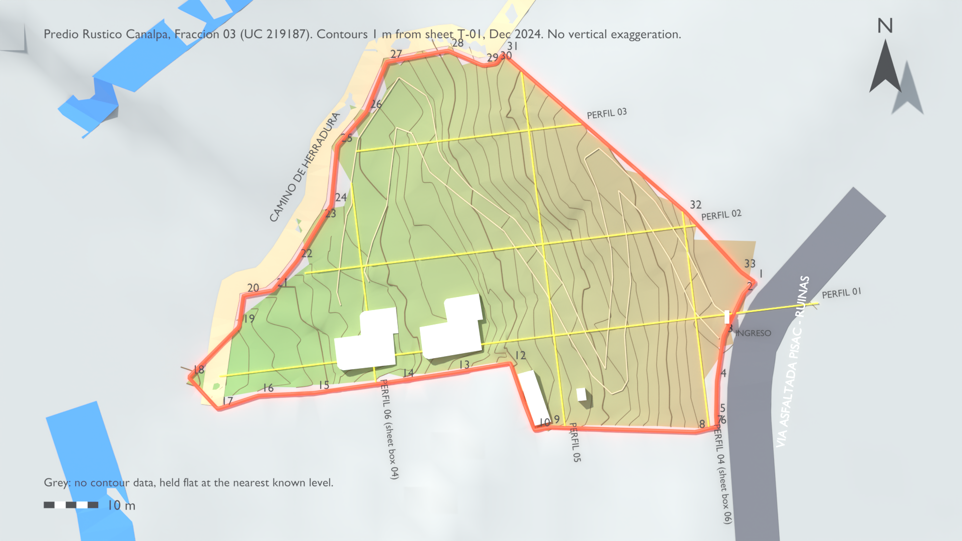 Orthographic plan view of the lot, north up