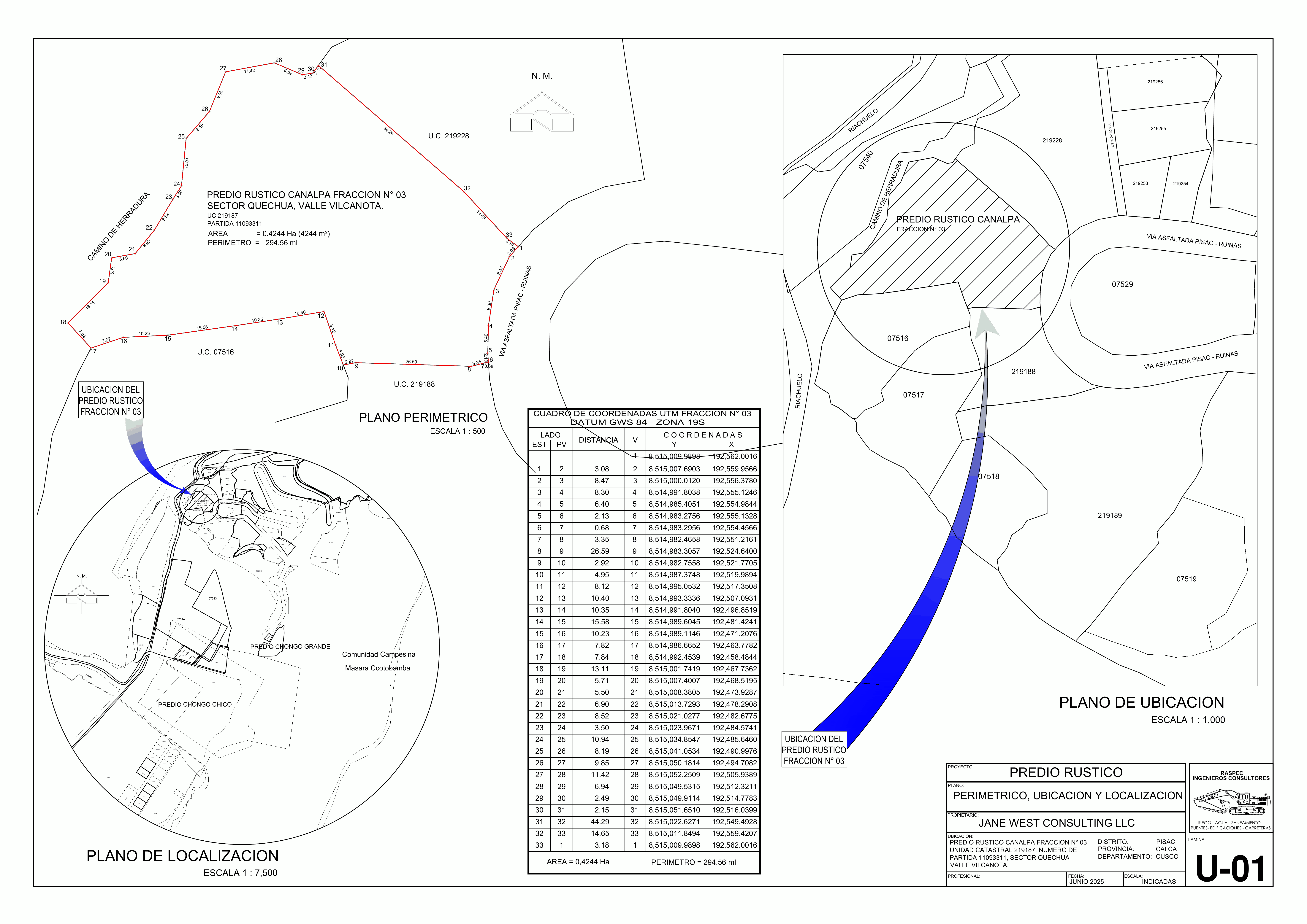 Sheet U-01: perimeter, site-location and vicinity plan